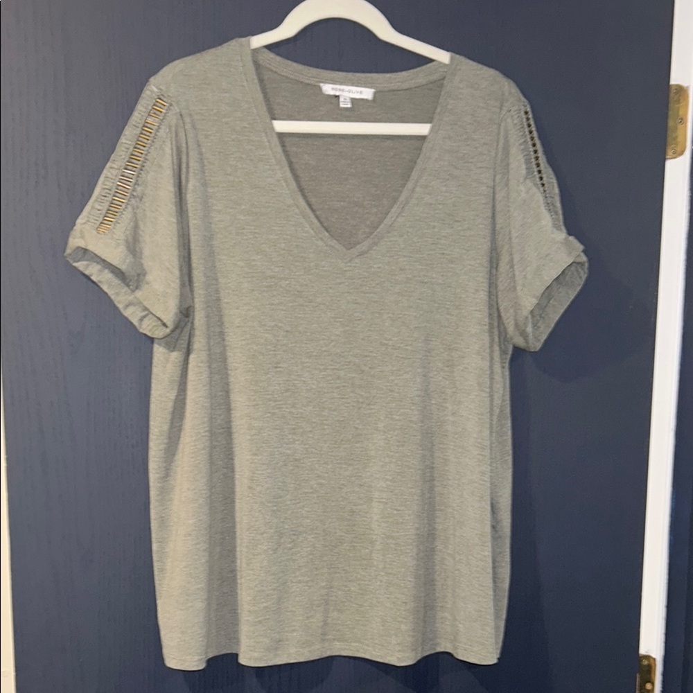 Rose & Olive Green Relaxed Ribbed T-Shirt - 🥂 sale!